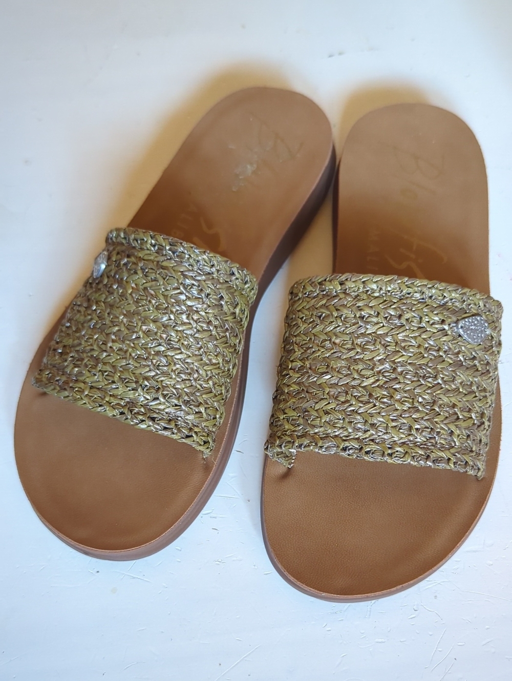 Blowfish Malibu Woven Metallic Gold Slide Sandals - Women's Casual Slides 6